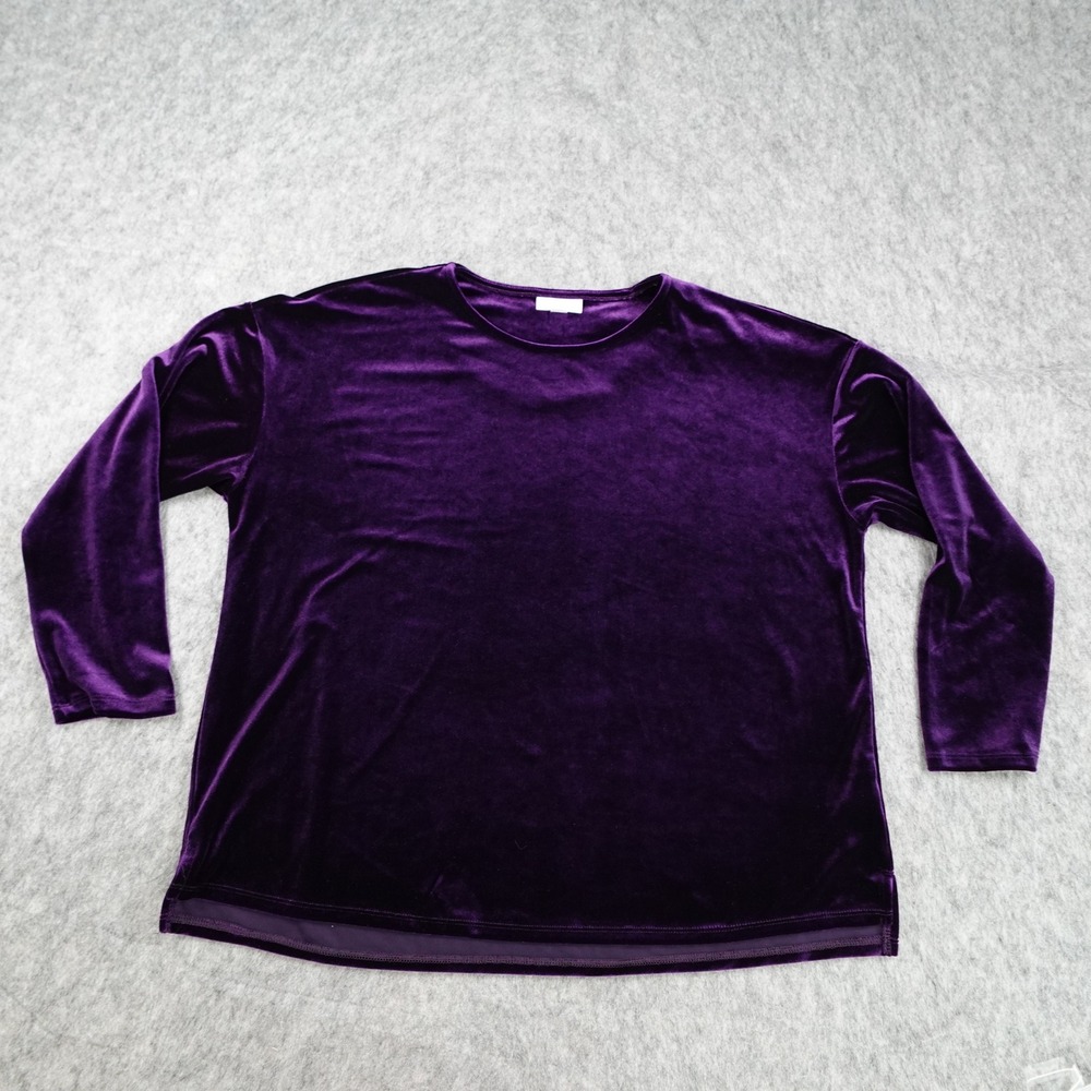 J Jill Top Women Medium Petite Purple Velvet Long Sleeve Crew Neck Stretch Soft